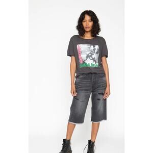 Sandrine Rose Women’s Black Denim Distressed Raw Hem Bermuda Shorts Size 29